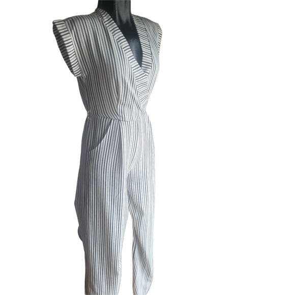 Monteau Striped Blue and White Short Sleeve Jumpsuit S - Picture 3 of 8